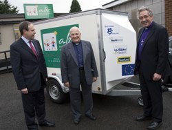 Mr Nigel Dodds, MLA, the Rev George Beattie, curate, and the Bishop of Limerick in the grounds of Immanuel church where the ABC project is sited.